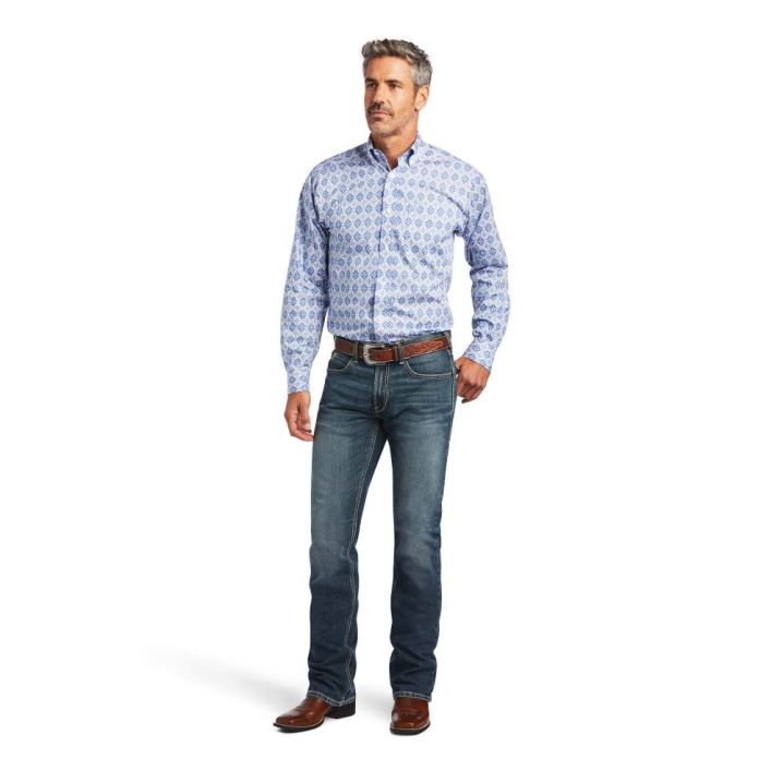 Ariat Wrinkle Free Eliot Fitted Shirt Blau | REp6znMV