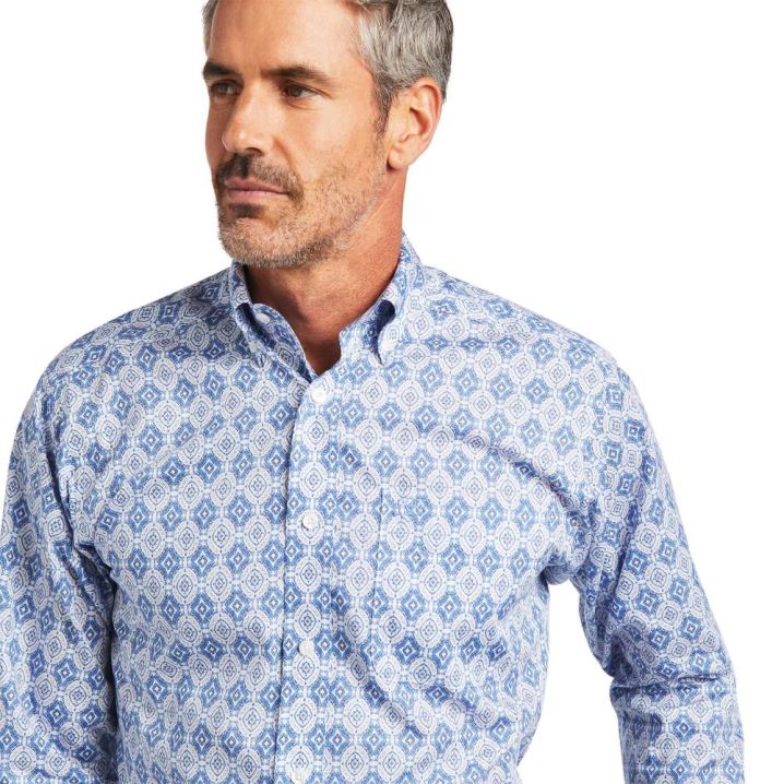 Ariat Wrinkle Free Eliot Fitted Shirt Blau | REp6znMV