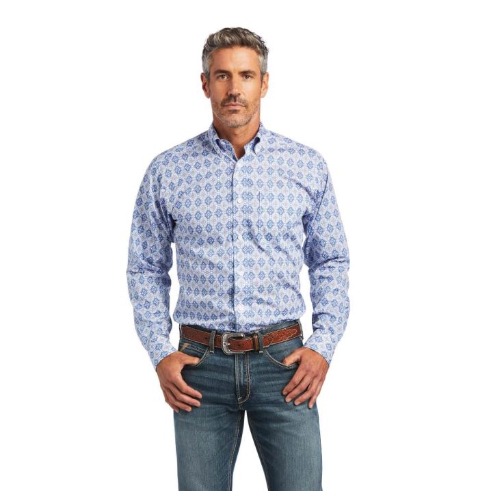 Ariat Wrinkle Free Eliot Fitted Shirt Blau | REp6znMV