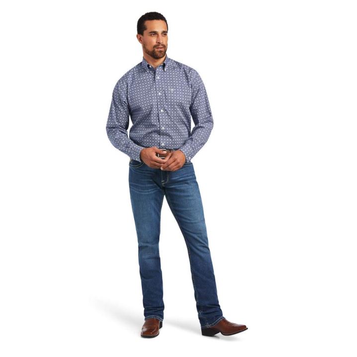 Ariat Wrinkle Free Ernest Klassische Fit Shirt Navy | 7qbwajpE