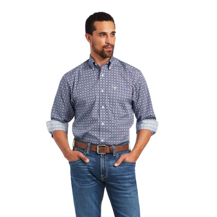 Ariat Wrinkle Free Ernest Klassische Fit Shirt Navy | 7qbwajpE