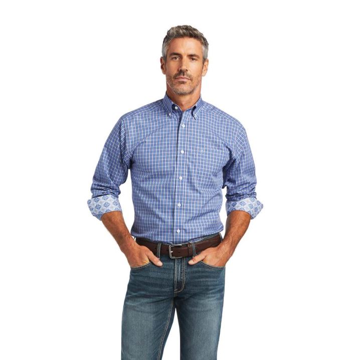 Ariat Wrinkle Free Ezrah Fitted Shirt Blau | mnhnBpwP