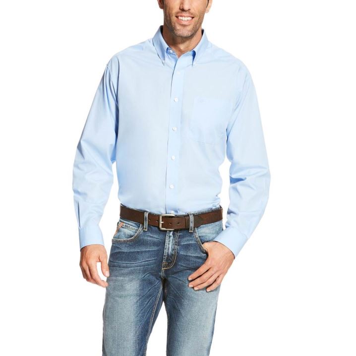 Ariat Wrinkle Free Solid Shirt Hellblau | TJGBxzSU