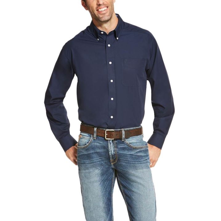 Ariat Wrinkle Free Solid Shirt Navy | kUG0llyR